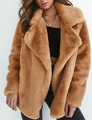 Womens Amazing Stylish Loose Golden Brown Faux Fur Coat/Jacket - Solid A Rock - Fur Trim