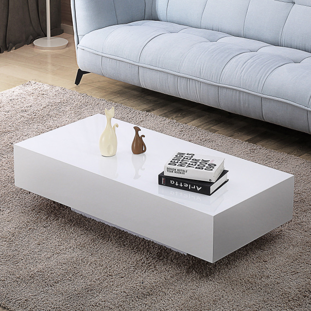 Modern High Gloss White Finished Rectangle Coffee Table Living Room