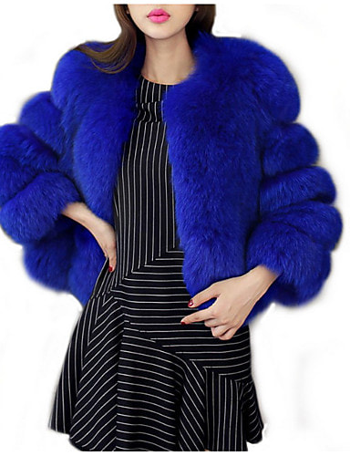 Womens Daily STYLISH Short Faux Fur Coat, Solid Colored Collarless Long ...