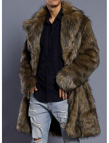 MENS ALPHA MALE SUPER GRIZZLY FAUX FUR COAT - FEATHERY GOLDEN BROWN